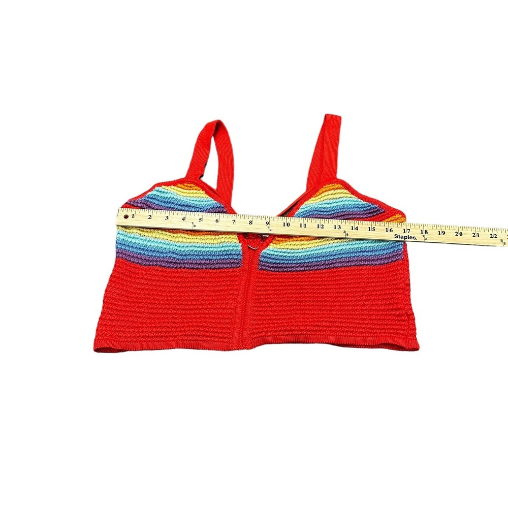 Madden NYC Womens Rainbow Crochet Knit Crop Top‎ Red Heart Ring XL - Picture 6 of 9